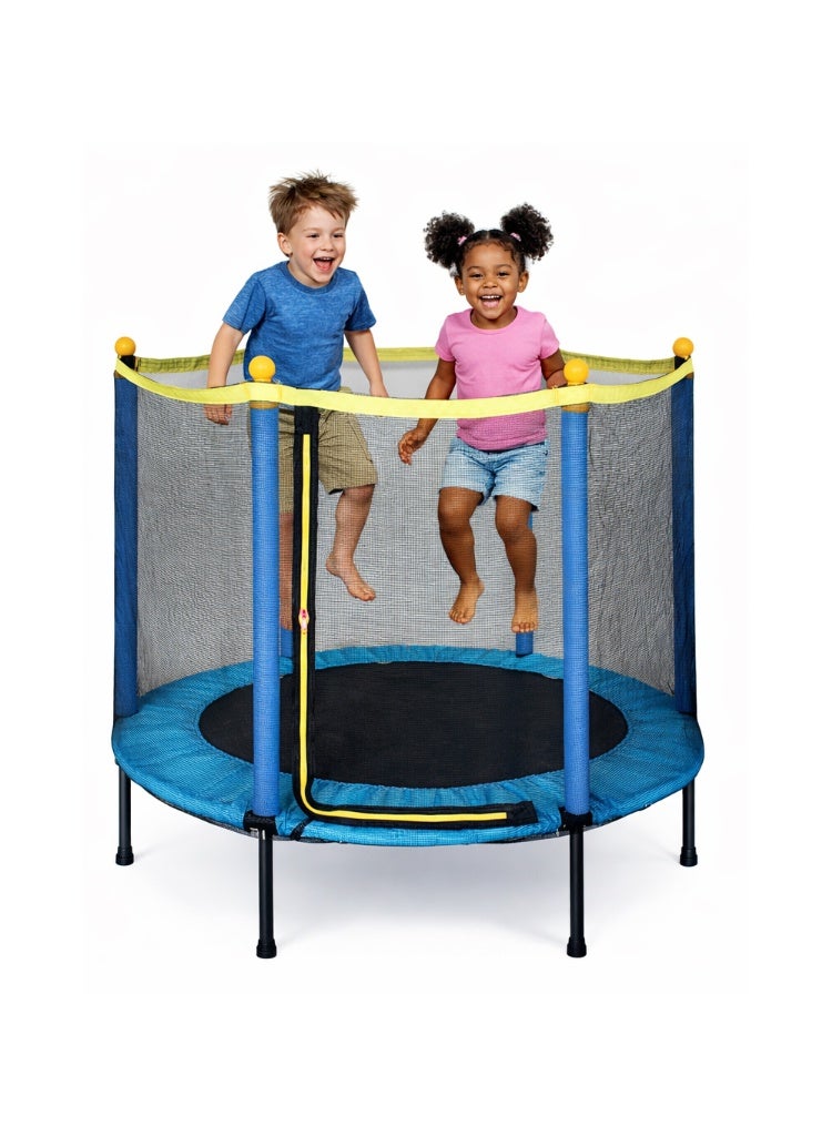 Children Play Trampoline with Protective Net, Strong Steel Base, Shock Absorbing Jump Mat, Thick Safety Padding, Indoor Outdoor Fitness Toy for Toddlers Kids